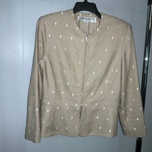 Noviello Bloom zip front embroidered linen blend jacket Sz 14 vintage made US